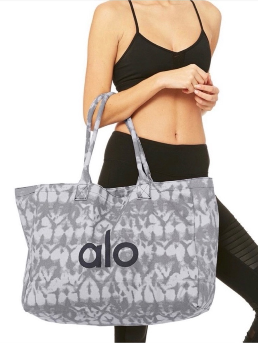 ALO Yoga Gray & White  Tie-Dye Shopper Tote Bag Large